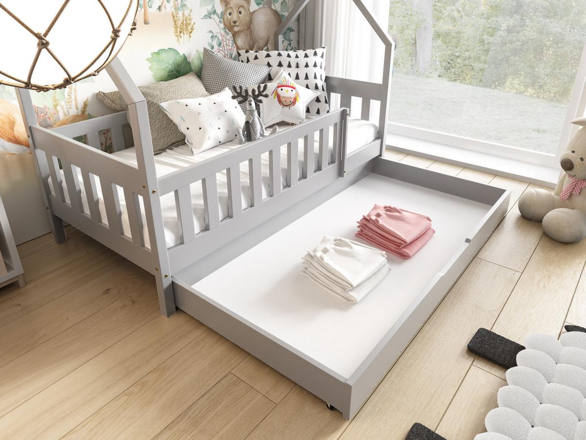 ETAGENBETT LUCIA mit Bettkasten 80x190 cm Hellgrau - Hellgrau, Holz (80/190cm) - MASSENO