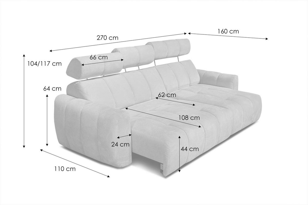 ECKSOFA KIMI 3-Sitzer, ausziehbarer Sitz, verstellbare Kopfstützen, grau - Schwarz/Grau, Holzwerkstoff/Textil (270/160cm) - Wozimo