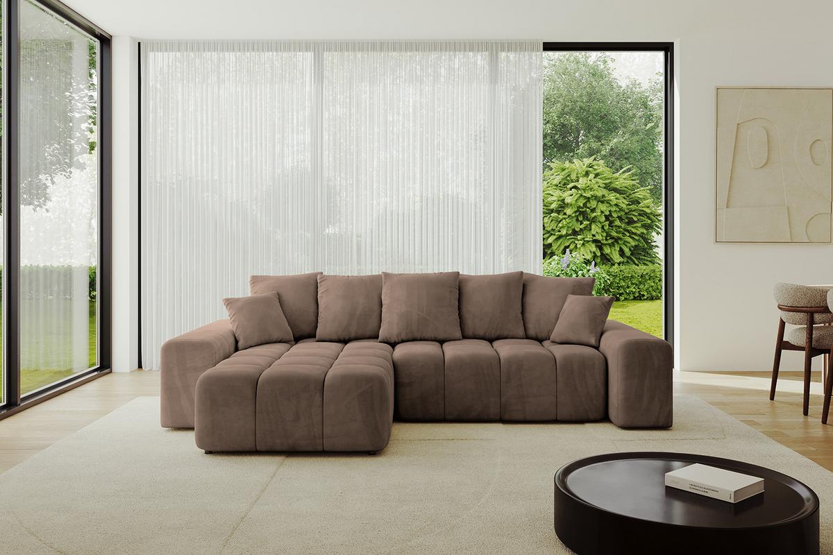 ECKSOFA Ottomane links ENIL-L 297x189x68 Braun Velours - Braun, Holzwerkstoff/Kunststoff (297/189cm) - ALTDECOR