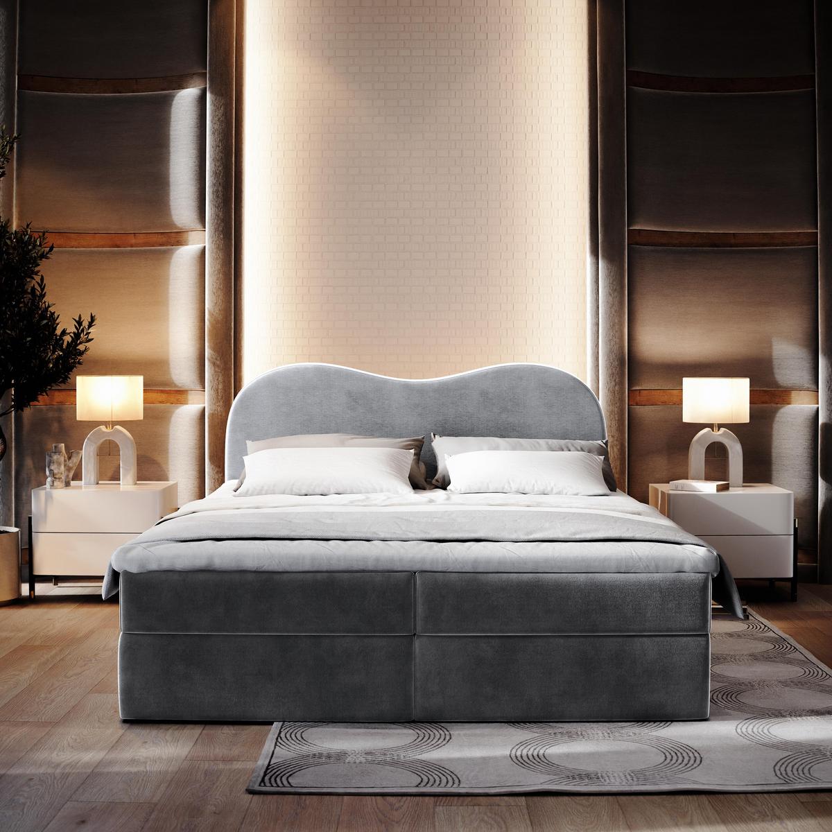 BOXBETT FLUVIA M 180x200 cm mit Matratze und Topper - Grau - Grau, Holz (180/200cm) - MASSENO