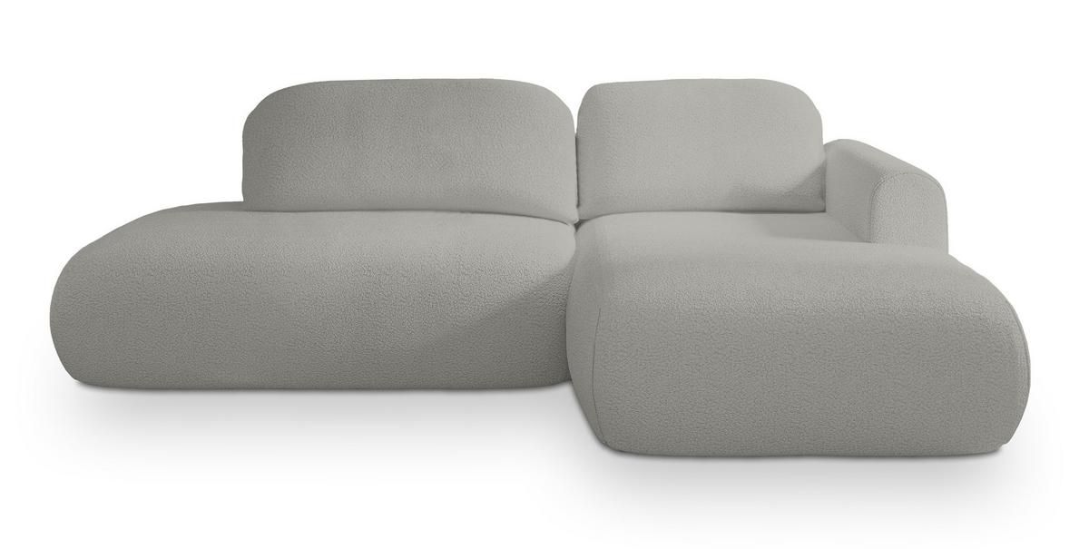 ECKSOFA NUVIRA R-S Hellgrau Boucle-Stoff mit Schlaffunktion - Hellgrau, Holz (279/158cm) - MASSENO