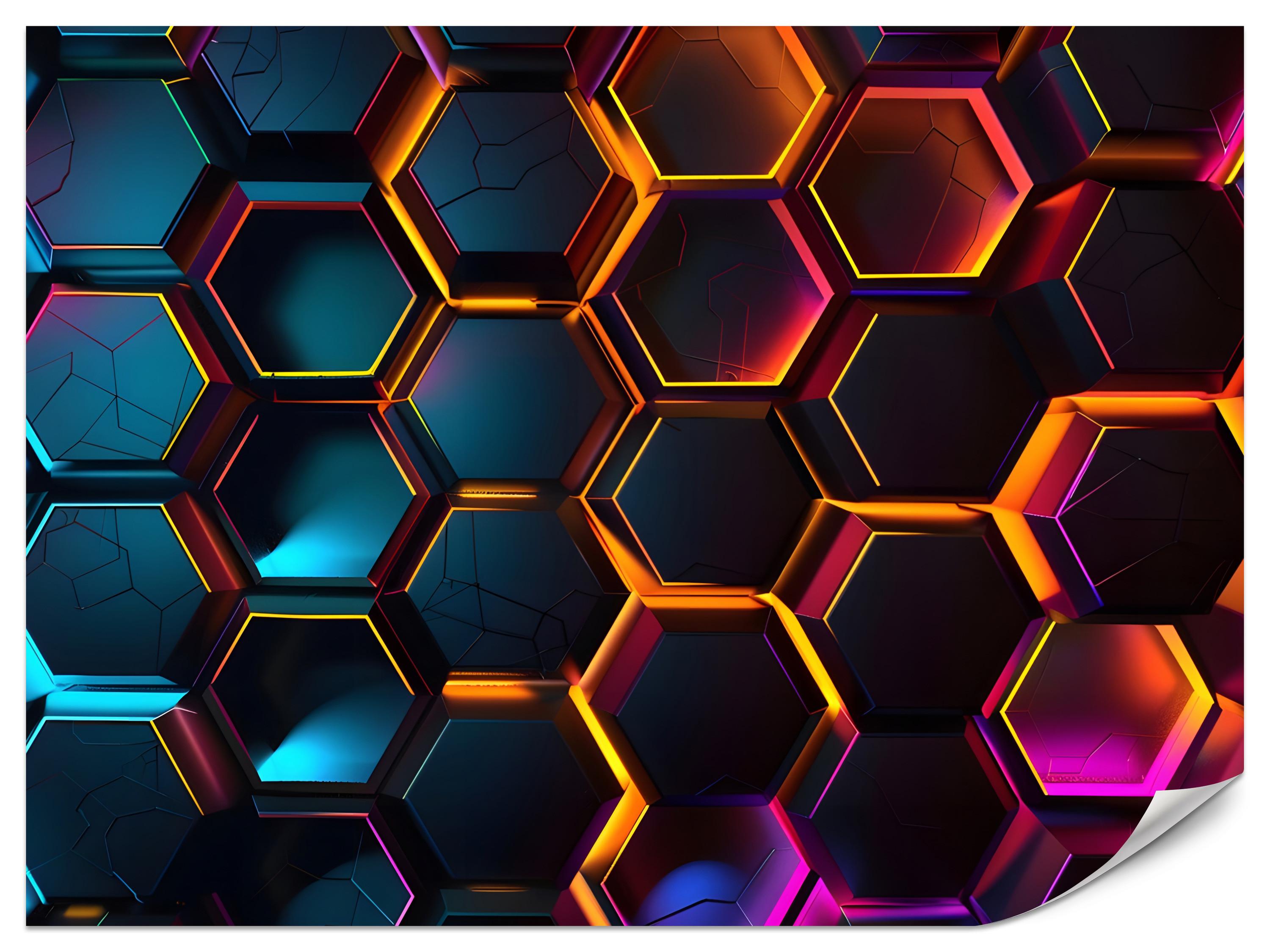 FOTOTAPETE für Jugendzimmer Schwarz Neon Hexagone 300x210 - Gelb/Schwarz, Papier (300/210cm) - Muralo