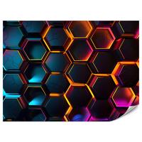FOTOTAPETE für Jugendzimmer Schwarz Neon Hexagone 300x210 - Gelb/Schwarz, Papier (300/210cm) - Muralo
