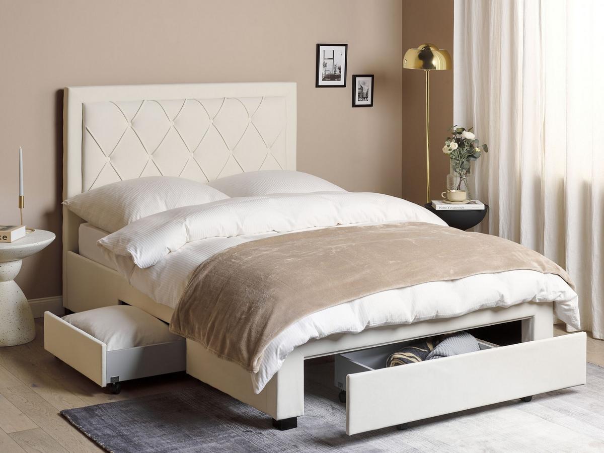 BETT mit Schaubladen 140x200 cm Beige Lievin - Creme, Textil (140/200cm) - Beliani