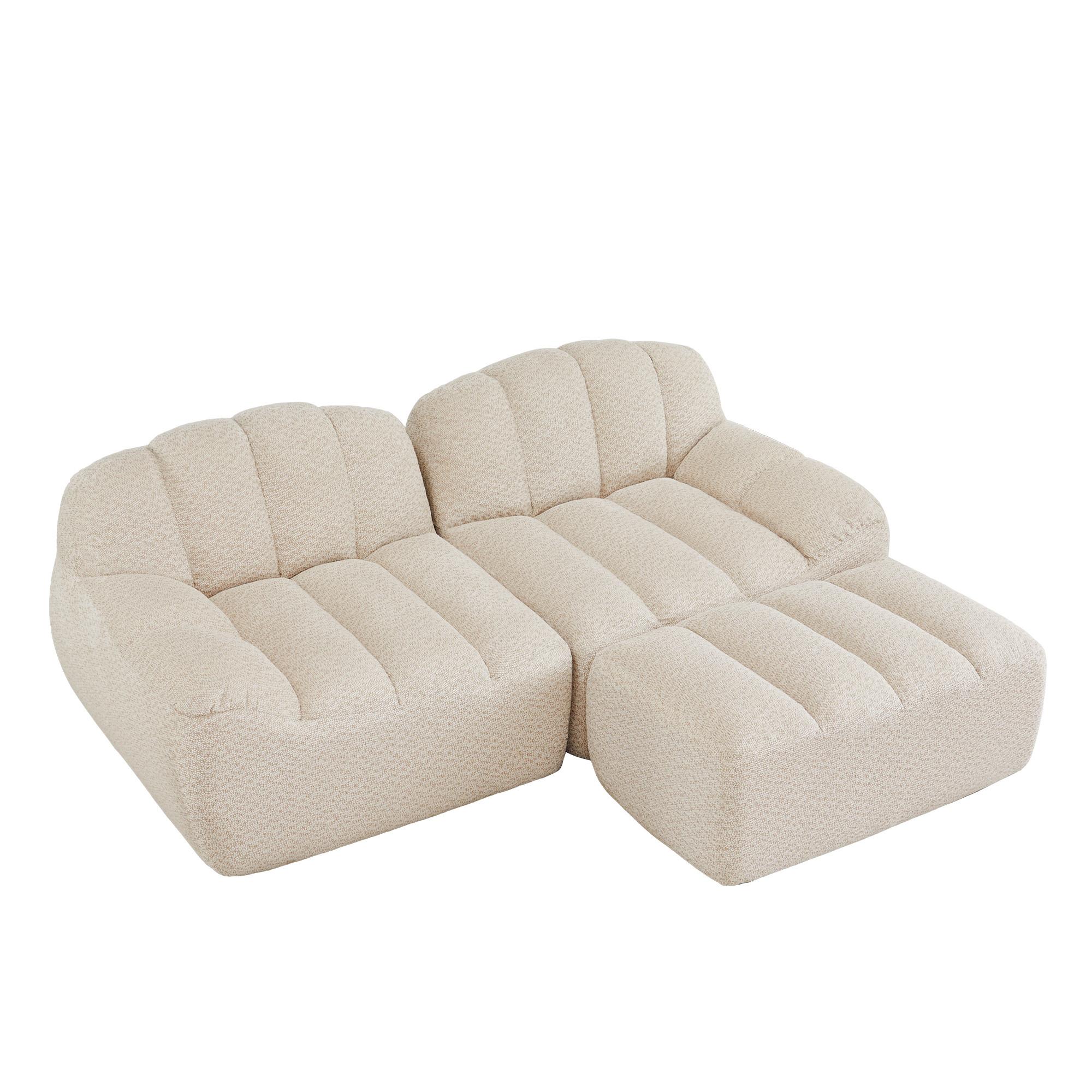 ECKSOFA aus granuliertem Fleece, frameless Lounge-Design ohne Montage - Creme, Textil (210/165cm) - Urban Meuble