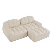 ECKSOFA aus granuliertem Fleece, frameless Lounge-Design ohne Montage - Creme, Textil (210/165cm) - Urban Meuble