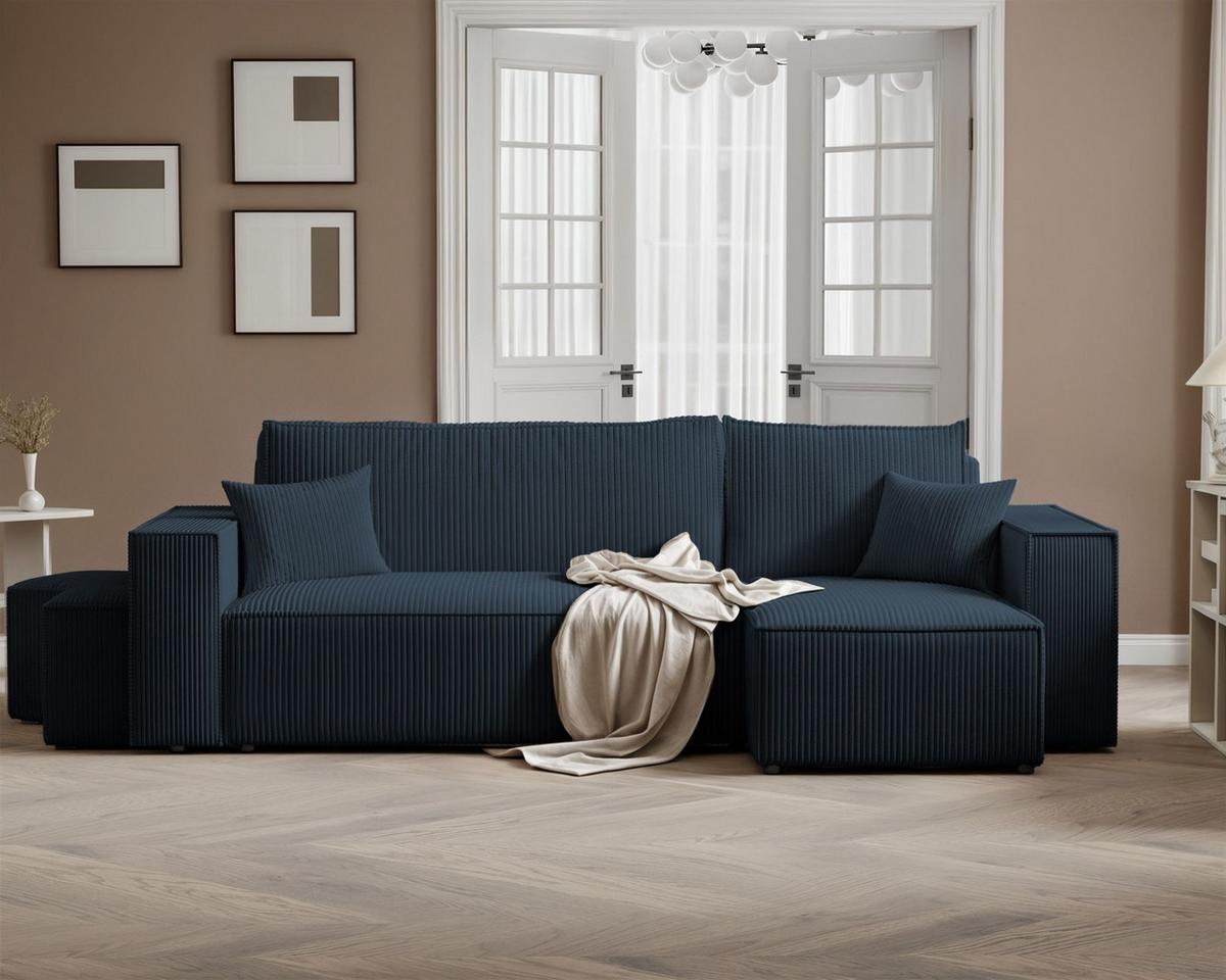 ECKSOFA Adara Inkl. Hocker - Blau, Holzwerkstoff/Textil (145/262cm) - Fun Möbel