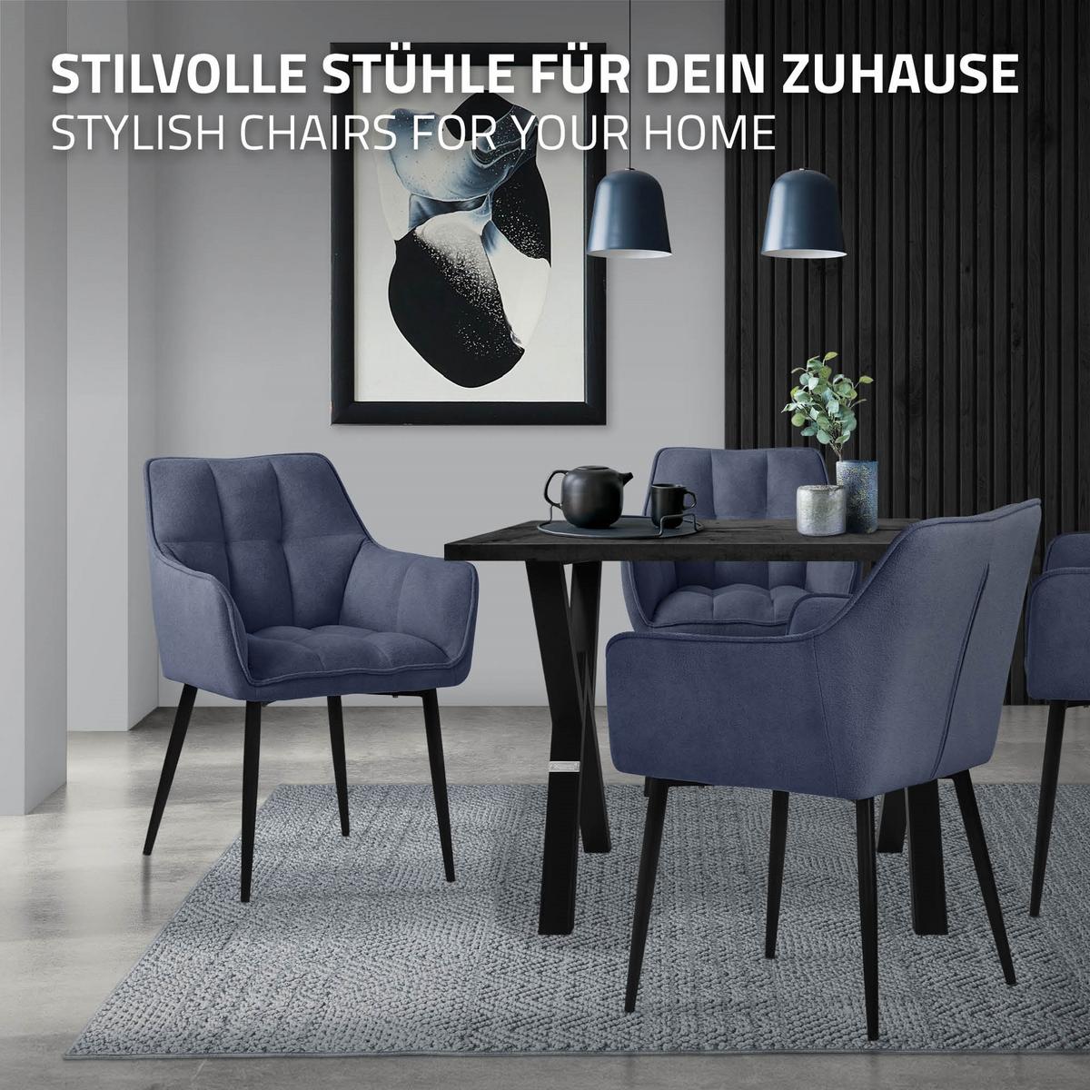 ESSZIMMERSTUHL Blau Frotteestoff - Blau/Schwarz, Textil/Metall (63/90/57cm) - ML-DESIGN