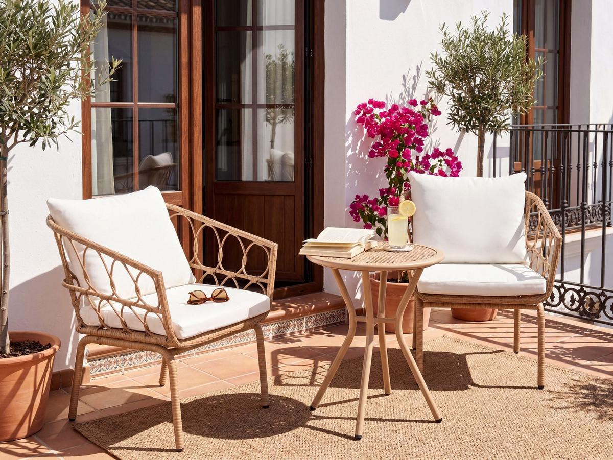 BISTRO-SET Polyrattan Hellbraun Ferla - Hellbraun, Kunststoff - Beliani