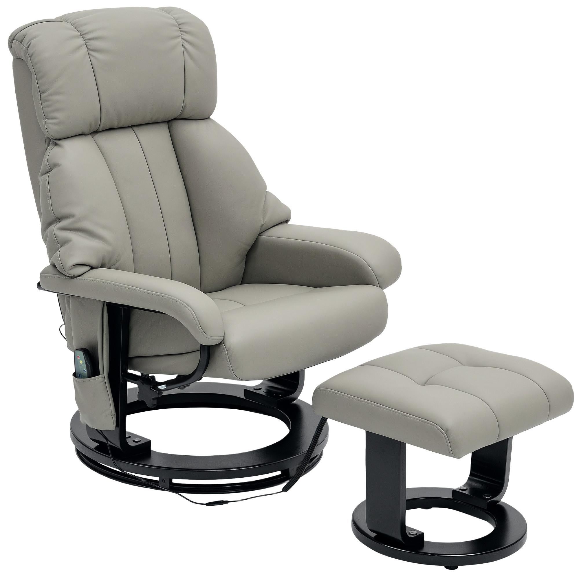 RELAXSESSEL mit Fußhocker, Massagesessel mit Liegefunktion Fernbedienung Grau - Greige/Schwarz, Kunststoff/Metall (80/102/76cm) - HOMCOM