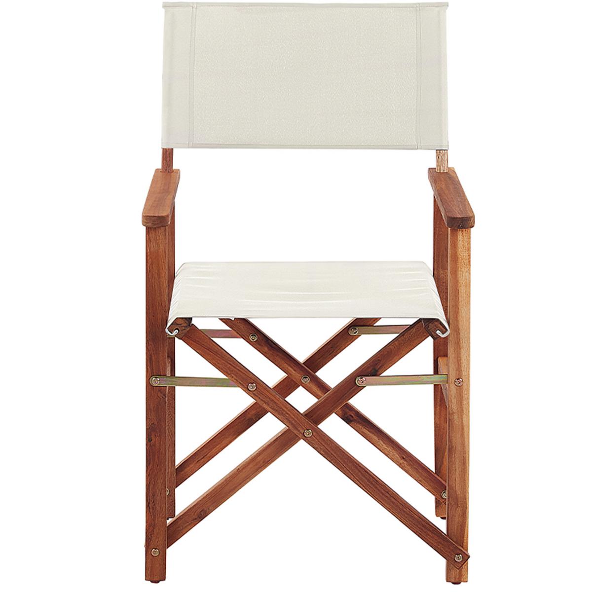GARTENSTUHL 2er-Set Akazienholz dunkelbraun Auflagen cremeweiß/grün Blattmuster Cine - Dunkelbraun/Creme, Holz (50/91/50cm) - Beliani