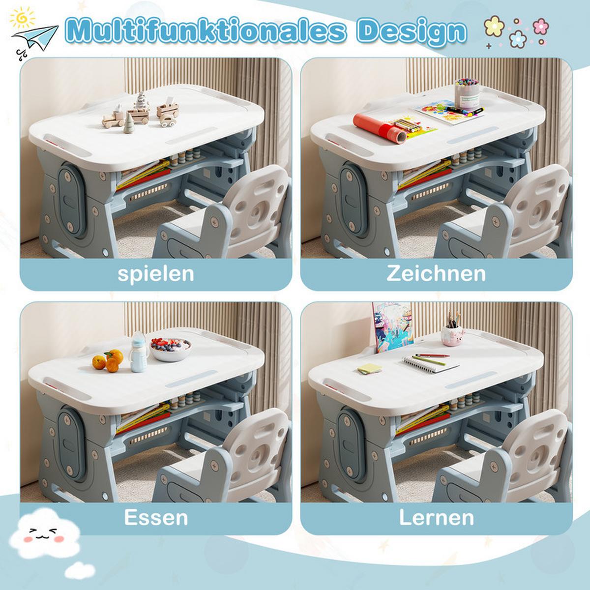 KINDERTISCH-STUHL-SET mit Höhenverstellung blau(2-tlg) - Blau, Kunststoff (80/49/50cm) - COSTWAY