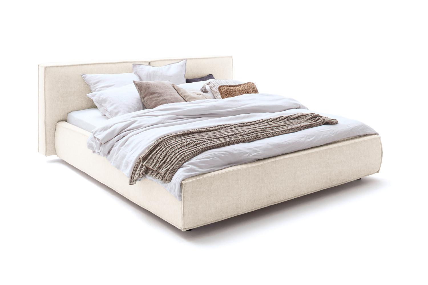 POLSTERBETT CARLO Cremeweiß Flachgewebe - Creme, Textil (180/200cm) - KAWOLA