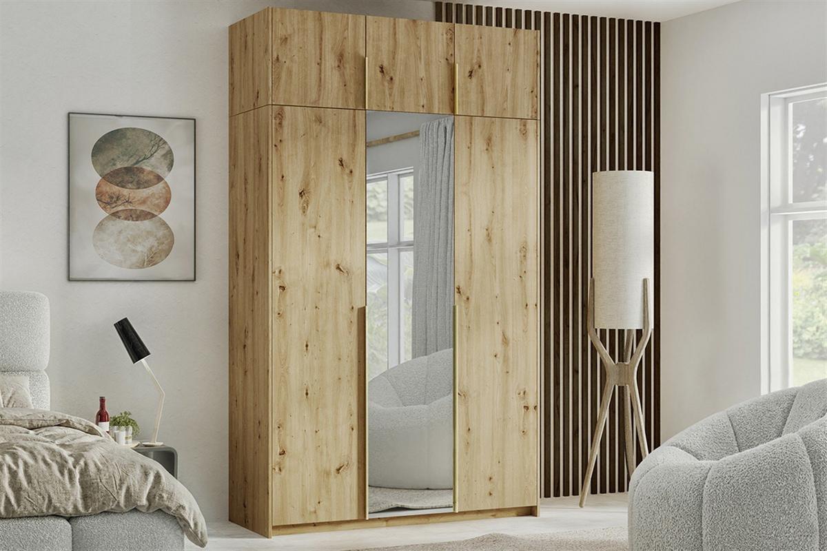 DREHTÜRENSCHRANK THALIA 148/250/58cm 3-türig mit Spiegel Eiche Artisan - Eiche Artisan, Holzwerkstoff (148/250/58cm) - MASSENO
