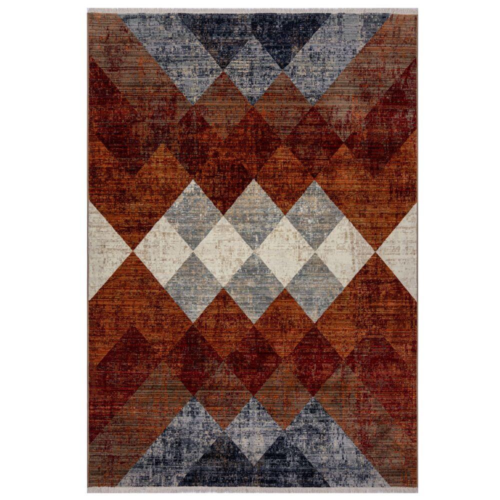 TEPPICH mit Fransen OGMORE, geometrisch, Rot-Blau, 80 x 154 cm - Rot, Textil (154/80cm) - KADIMA DESIGN