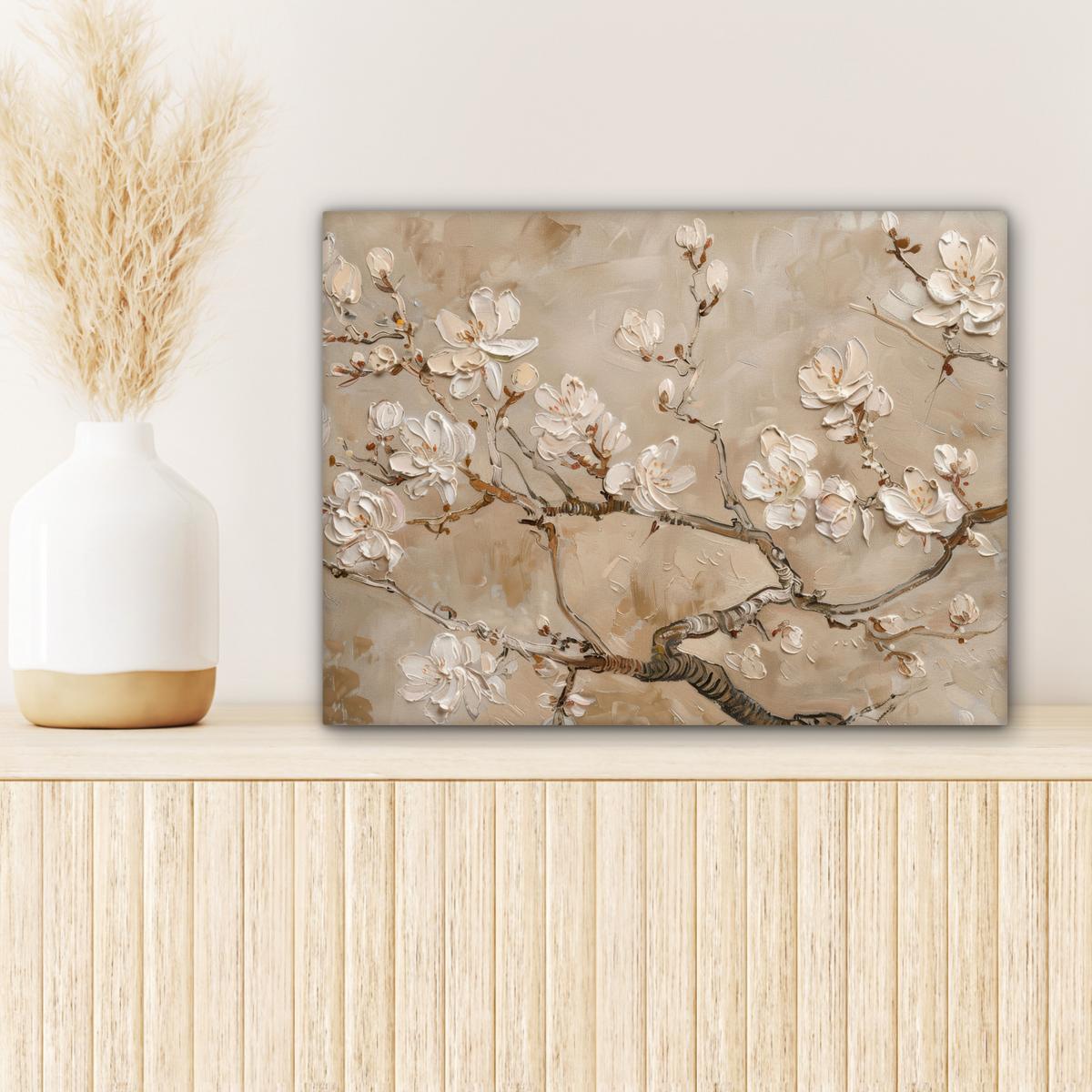 LEINWANDBILD Blumen - Modern - Beige - Weiß - Blüte Wandbild 40x30 cm - Beige, Textil (40/30cm) - MuchoWow