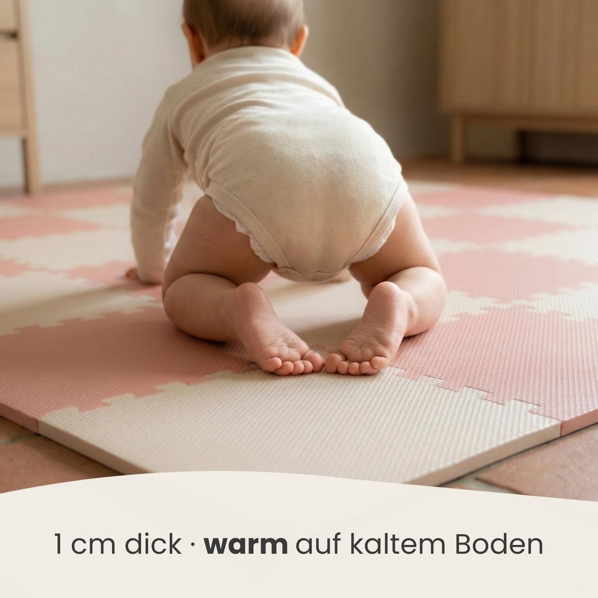 SPIELMATTE mit Rand - 180/90/1 cm Puzzlematte Rosa Beige - Rosa, Kunststoff (30/30cm) - Littletom