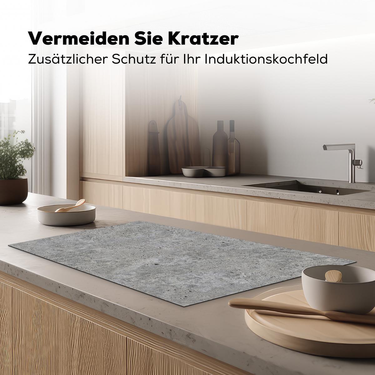HERDABDECKPLATTE Beton - Schiefer - Grau - Struktur aus Beton Ceranfeldabdeckung 90x52 cm - Hellgrau, Kunststoff (90/52/0.2cm) - MuchoWow