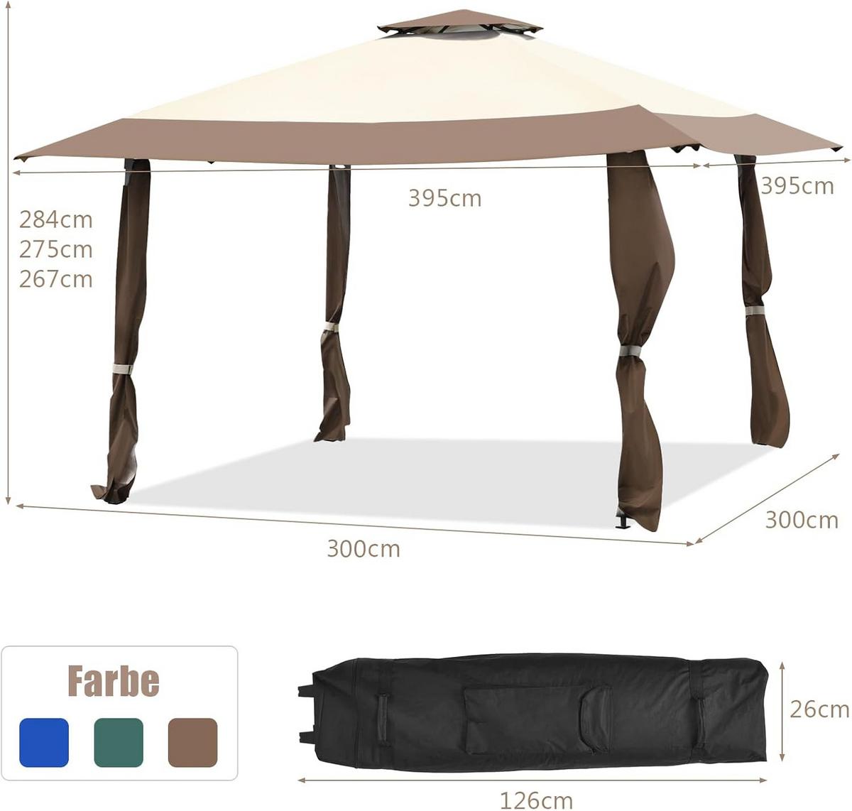 PAVILLON Braun - Braun, Textil (395/284/395cm) - COSTWAY