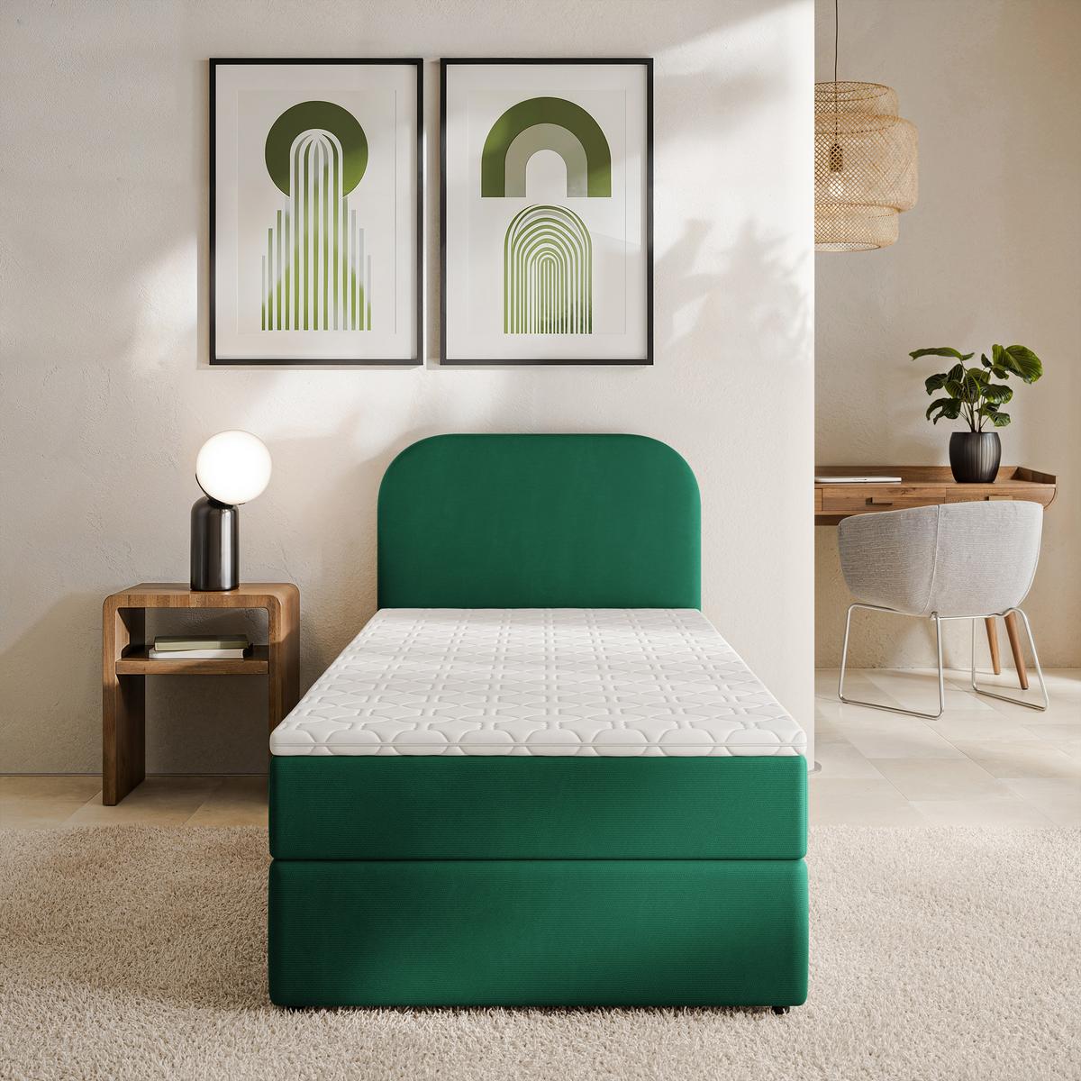 BOXBETT CERIA 80x200 cm mit Matratze und Topper - Grün - Grün, Holz/Textil (80/200cm) - MASSENO