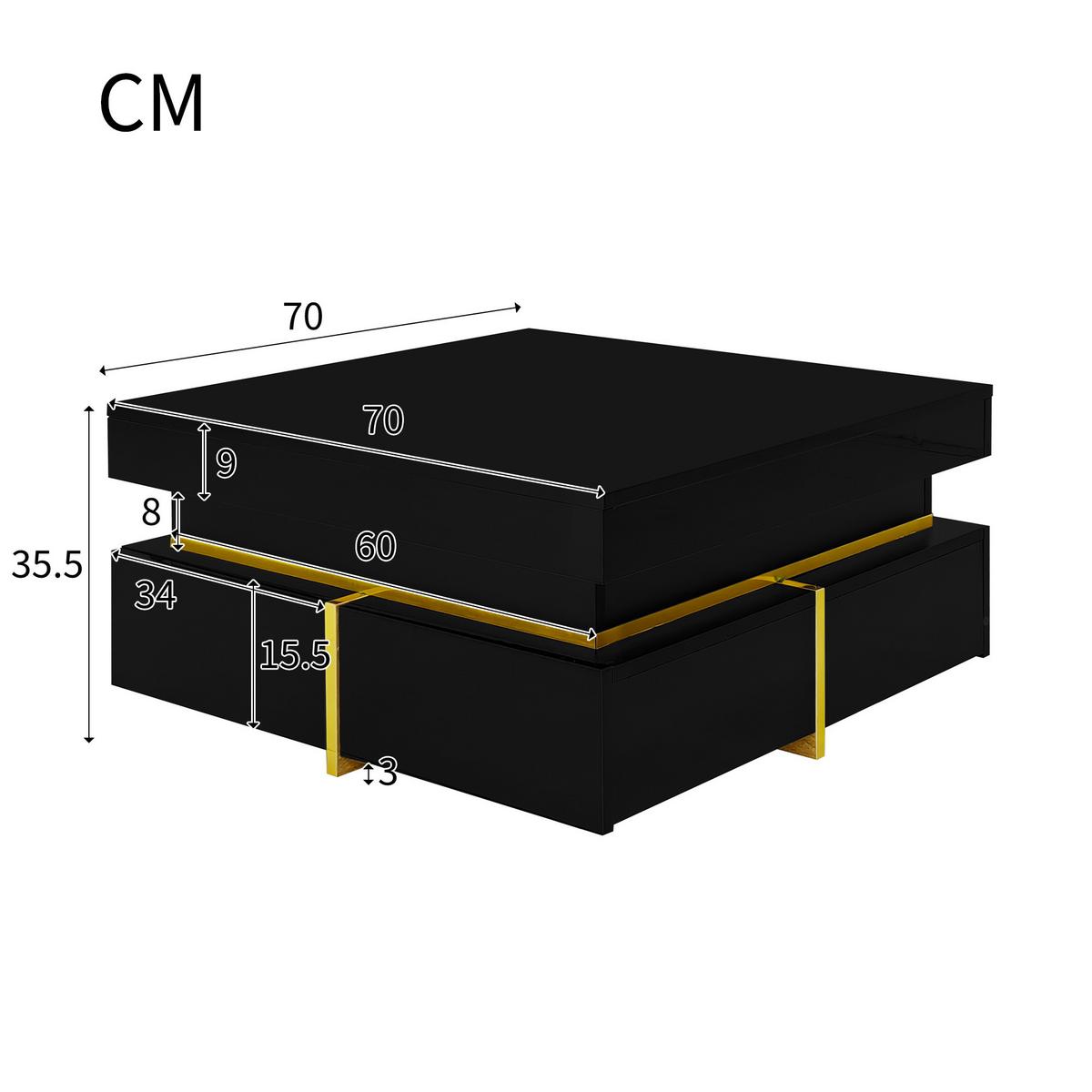 COUCHTISCH mit goldenen akzenten, 2 schubladen & kompaktes design - Schwarz, Holzwerkstoff (70/70/35.5cm) - Urban Meuble