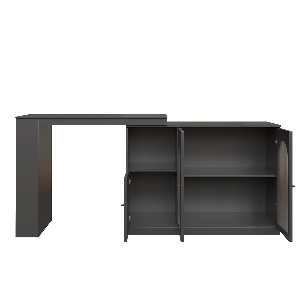 BARSCHRANK 360° drehbar & schwarz mit glastüren & flexiblem bartisch - Schwarz, Holzwerkstoff (40/120/97cm) - Urban Meuble