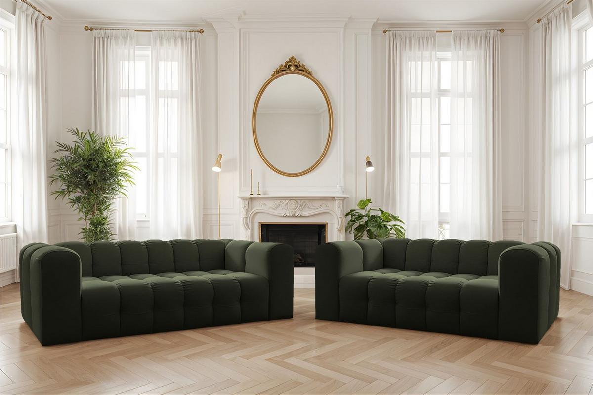 SOFASET Solvie 2-3 In Tiffani - Grün, Holzwerkstoff/Textil (230/75/106cm) - Fun Möbel