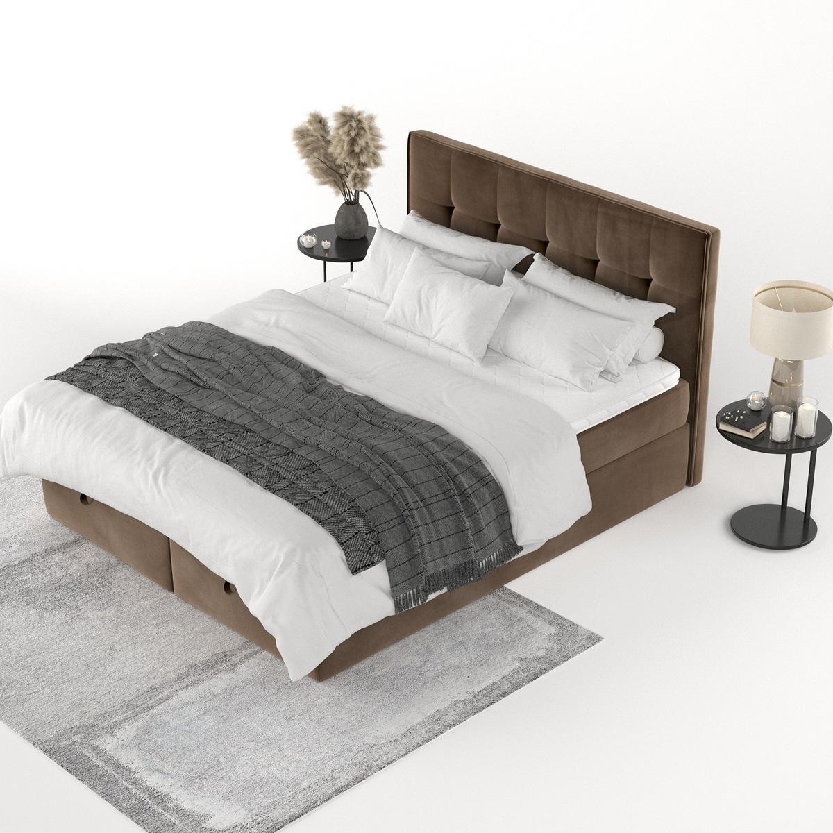 BOXBETT Tivra 140/200 cm Braun im Kronos Stoff - Schwarz/Braun, Holz/Holzwerkstoff (140/200cm) - AltaBeds