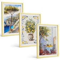 BILDER SET 3er Set - 40x60 cm Goldrahmen - Gemälde von Zitronenbäumen - Goldfarben, Kunststoff (40/60cm) - TULUP