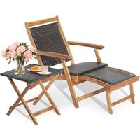 SONNENLIEGE mit Fußstütze+Beistelltisch Braun - Braun, Naturmaterialen (135/81/61cm) - COSTWAY