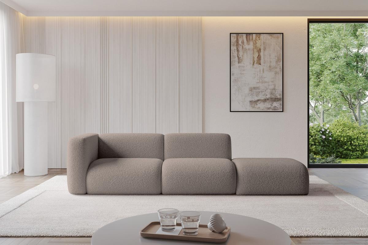 SOFA Ottomane Links MIRA-S3 296x89x70 Braun Bouclé - Dunkelbraun/Schwarz, Holzwerkstoff/Kunststoff (296/70/89cm) - ALTDECOR