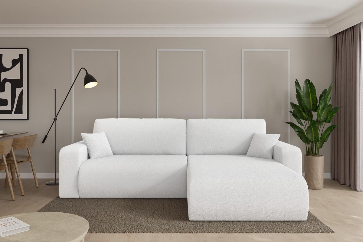 ECKSOFA mit Schlaffunktion Ottomane Rechts BERY-L 276x193x88 Weiß Bouclé - Schwarz/Weiß, Holzwerkstoff/Kunststoff (276/193cm) - ALTDECOR