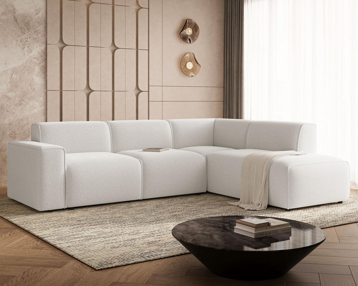 ECKSOFA Eluno Weiß Rechts - Schwarz/Weiß, Holz/Kunststoff (292/220cm) - Graingold