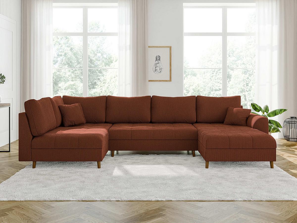 WOHNLANDSCHAFT Alma Terrakotta Cord - Ottomane rechts - Terracotta/Braun, Holz/Textil (310/81/161cm) - S-Style Möbel