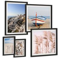 BILDER SET 5er Set - 50x50 cm & 20x30 cm & 40x60 cm Schwarzer Rahmen - Japanische Berglandschaften - Schwarz, Kunststoff (40/60cm) - TULUP