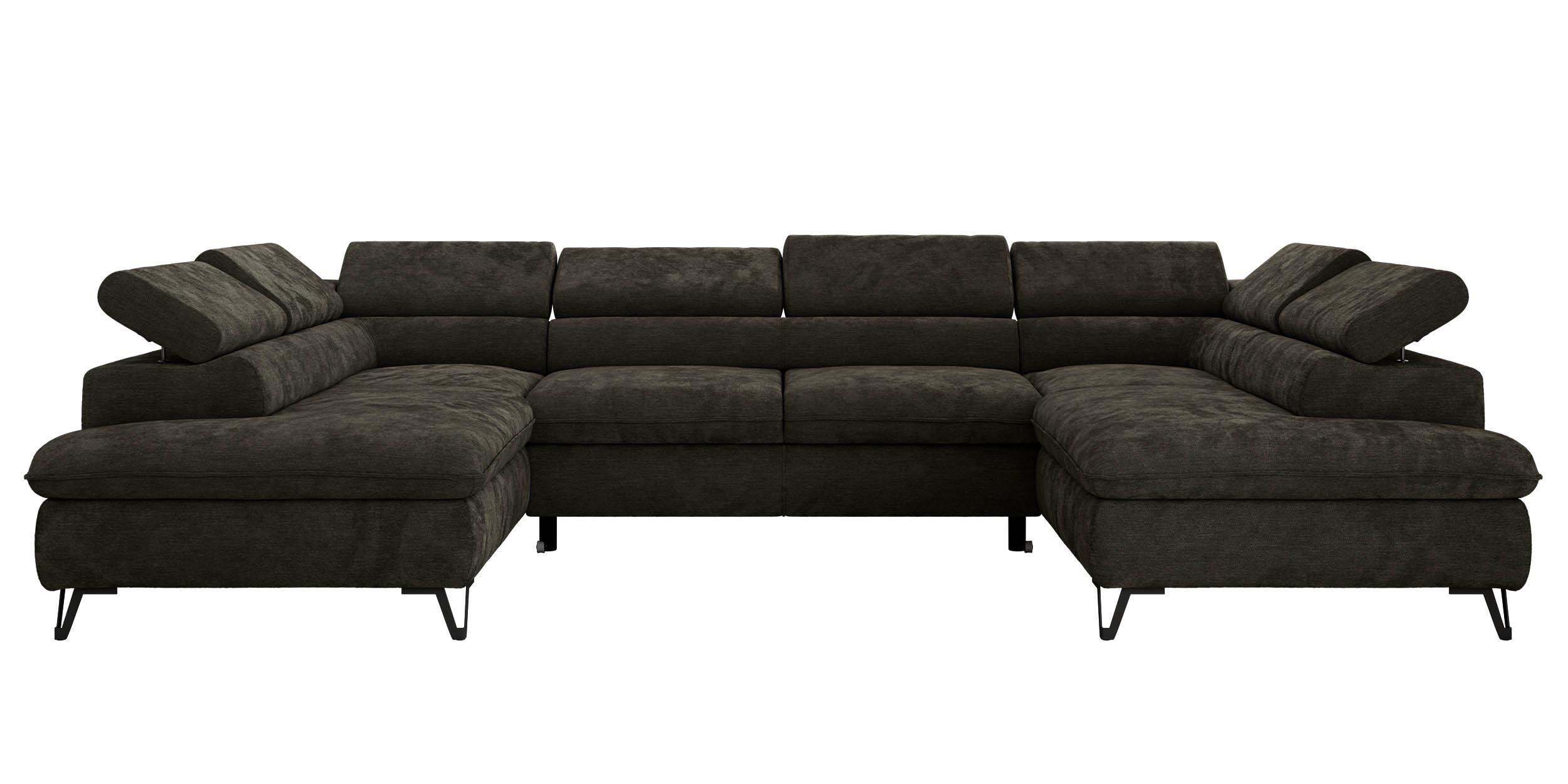 WOHNLANDSCHAFT PABLO U Schenille glatt Dunkelgrau mit Topper Visco - Dunkelgrau/Schwarz, Textil/Metall (346/76/208cm) - MKS