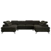 WOHNLANDSCHAFT PABLO U Schenille glatt Dunkelgrau - Dunkelgrau/Schwarz, Textil/Metall (346/76/208cm) - MKS