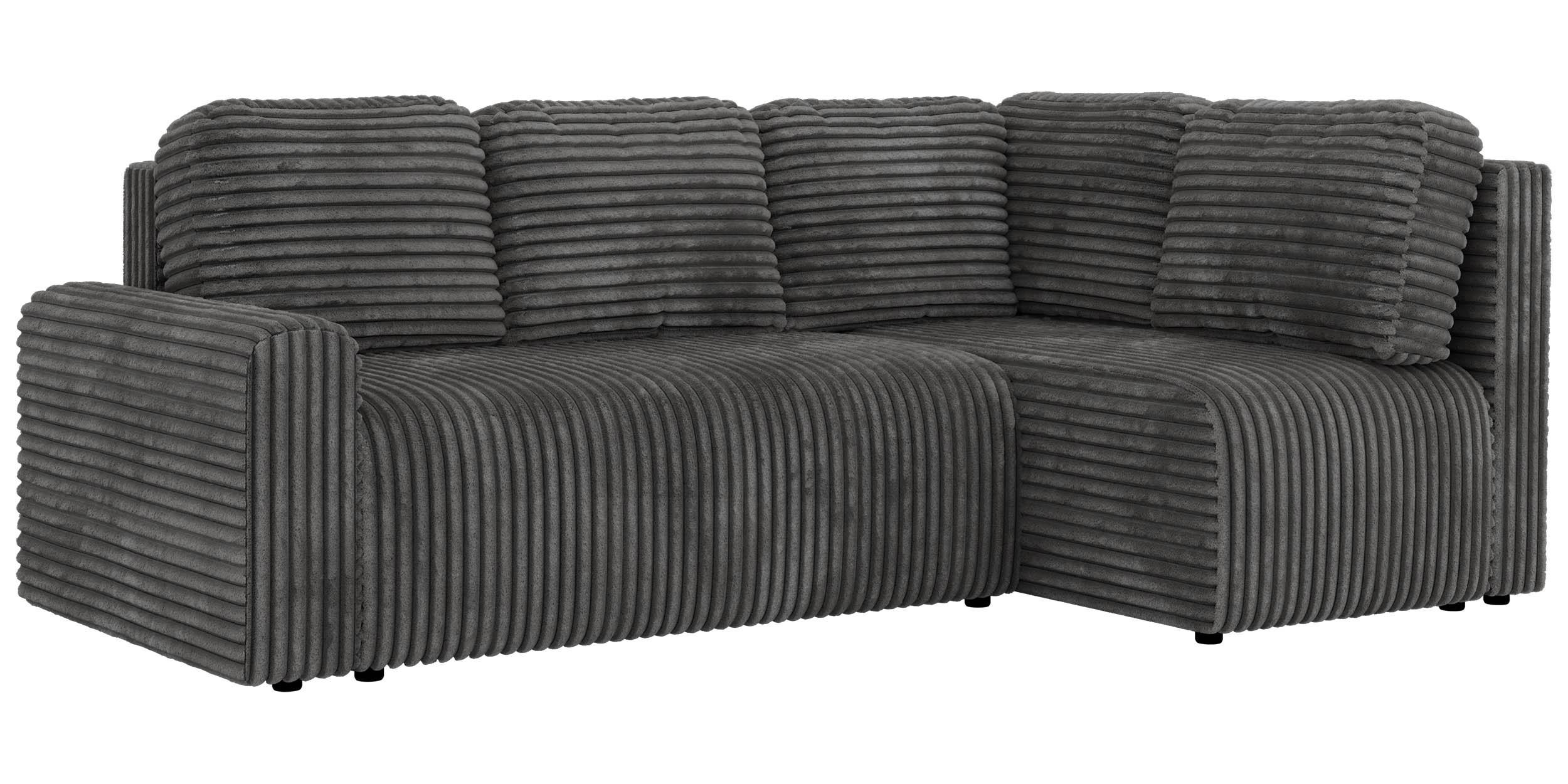 ECKSOFA NESSARO COR L - Grau Cord - Rechts - Schwarz/Grau, Kunststoff/Textil (240/151cm) - MKS