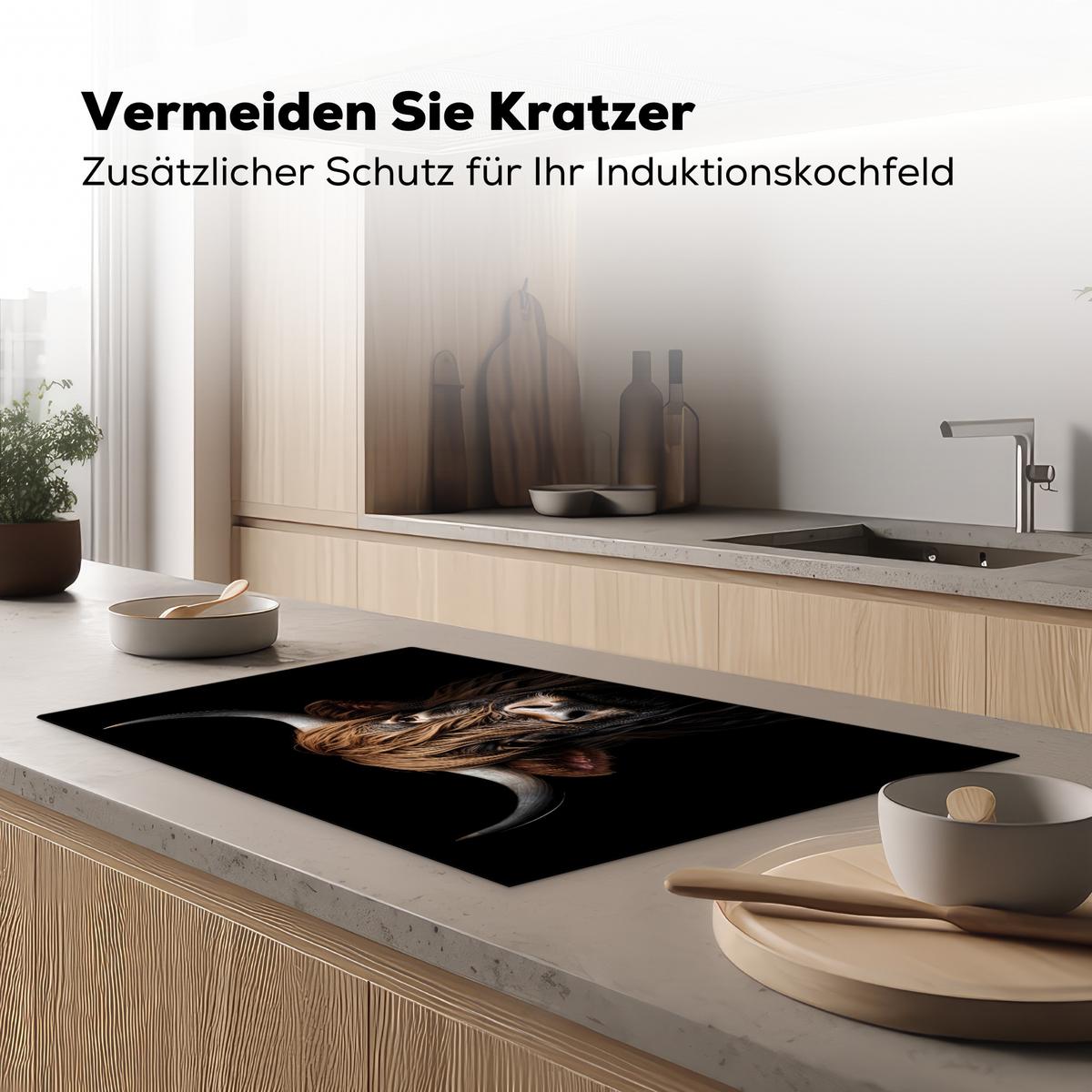 HERDABDECKPLATTE Schottischer Highlander - Porträt - Schwarz - Tier Ceranfeldabdeckung 85x52 cm - Braun, Kunststoff (85/52/0.2cm) - MuchoWow