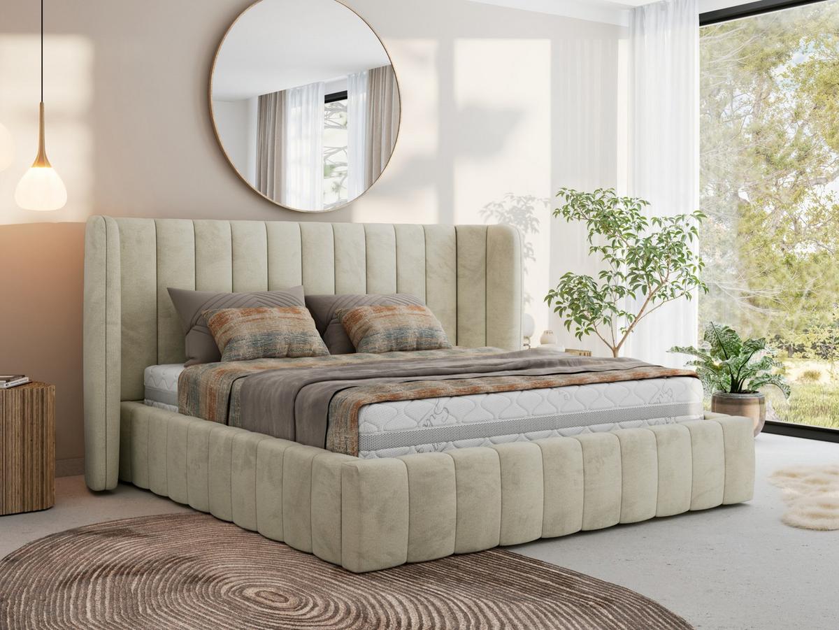 POLSTERBETT GOLETTA CLASSIC 140/200 - Beige Velvet - Multipocket-Matratze - Beige, Textil (140/200cm) - MKS