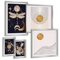 BILDER SET 5er Set - 50x50 cm & 20x30 cm & 40x60 cm Silberner Rahmen - Naturmotive mit dem Mond - Silberfarben, Kunststoff (40/60cm) - TULUP
