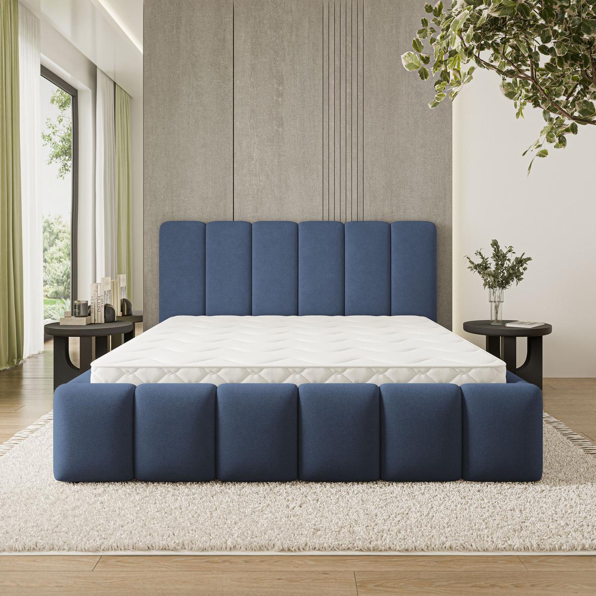 POLSTERBETT ATTORA SR 200x200 cm mit Bettkästen - Blau - Blau, Holz (200/200cm) - MASSENO