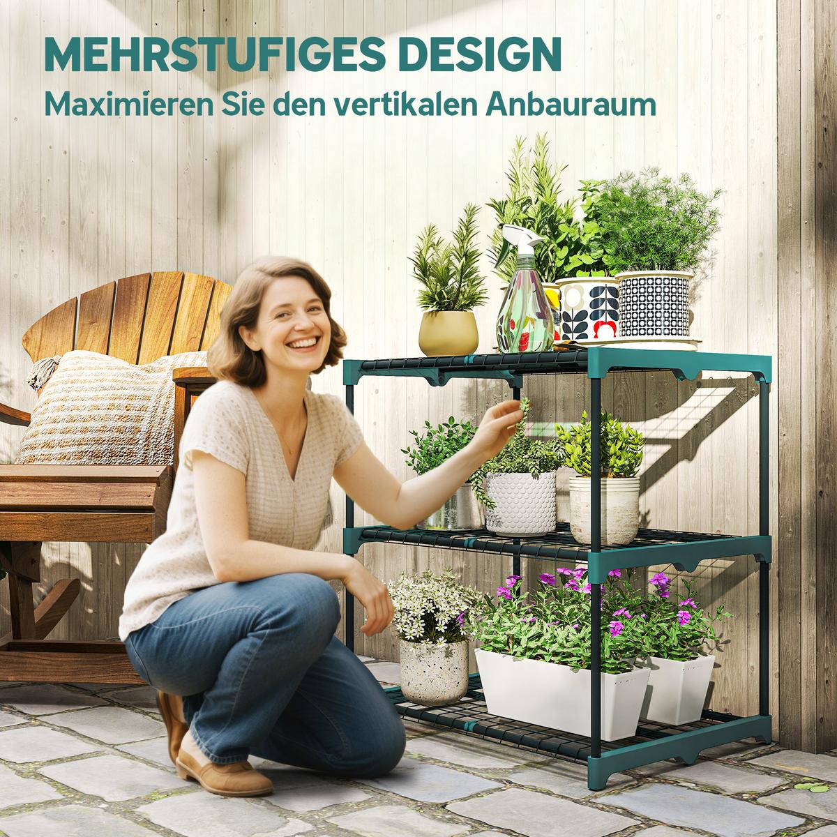 PFLANZENSTÄNDER Stahl Kunststoff Dunkelgrün - Dunkelgrün, Metall (49/72/68cm) - Outsunny
