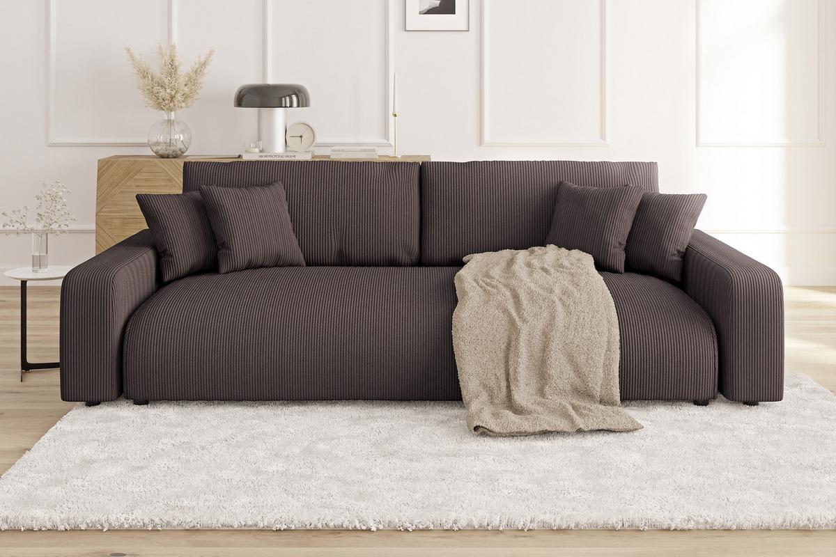 BIGSOFA Emma Dunkelbraun Cord - Dunkelbraun/Schwarz, Holz/Kunststoff (234/78/122cm) - S-Style Möbel