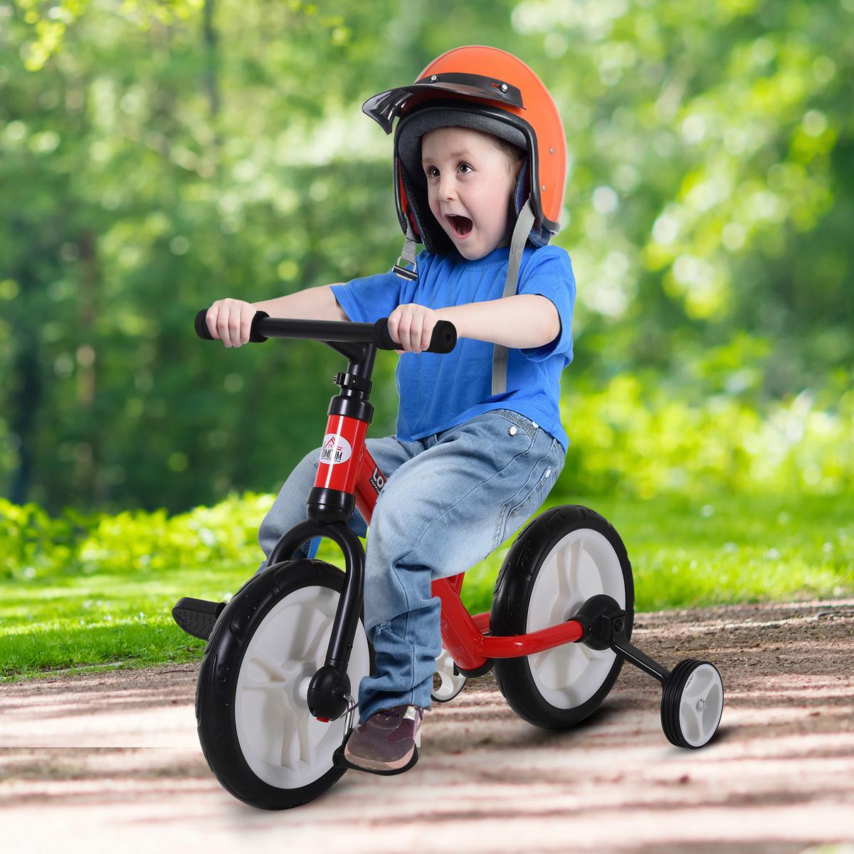 KINDER Laufrad Kinderfahrrad 2-in-1 Stützräder Pedale 2-5 Jahre Kunststoff Rot - Rot, Kunststoff (85/36/54cm) - HOMCOM