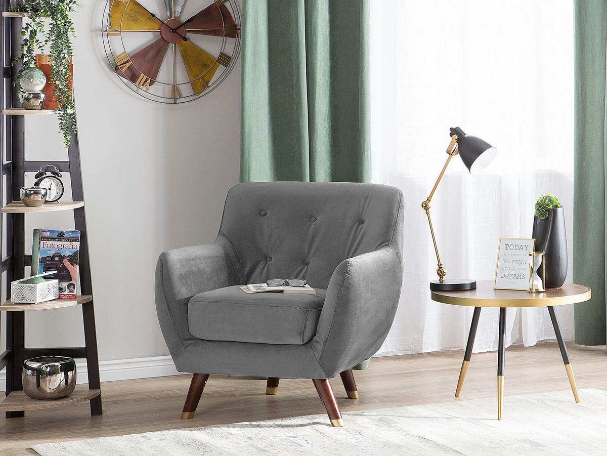 SESSEL Samtstoff grau Bodo - Dunkelbraun/Goldfarben, Textil (80/84/81cm) - Beliani