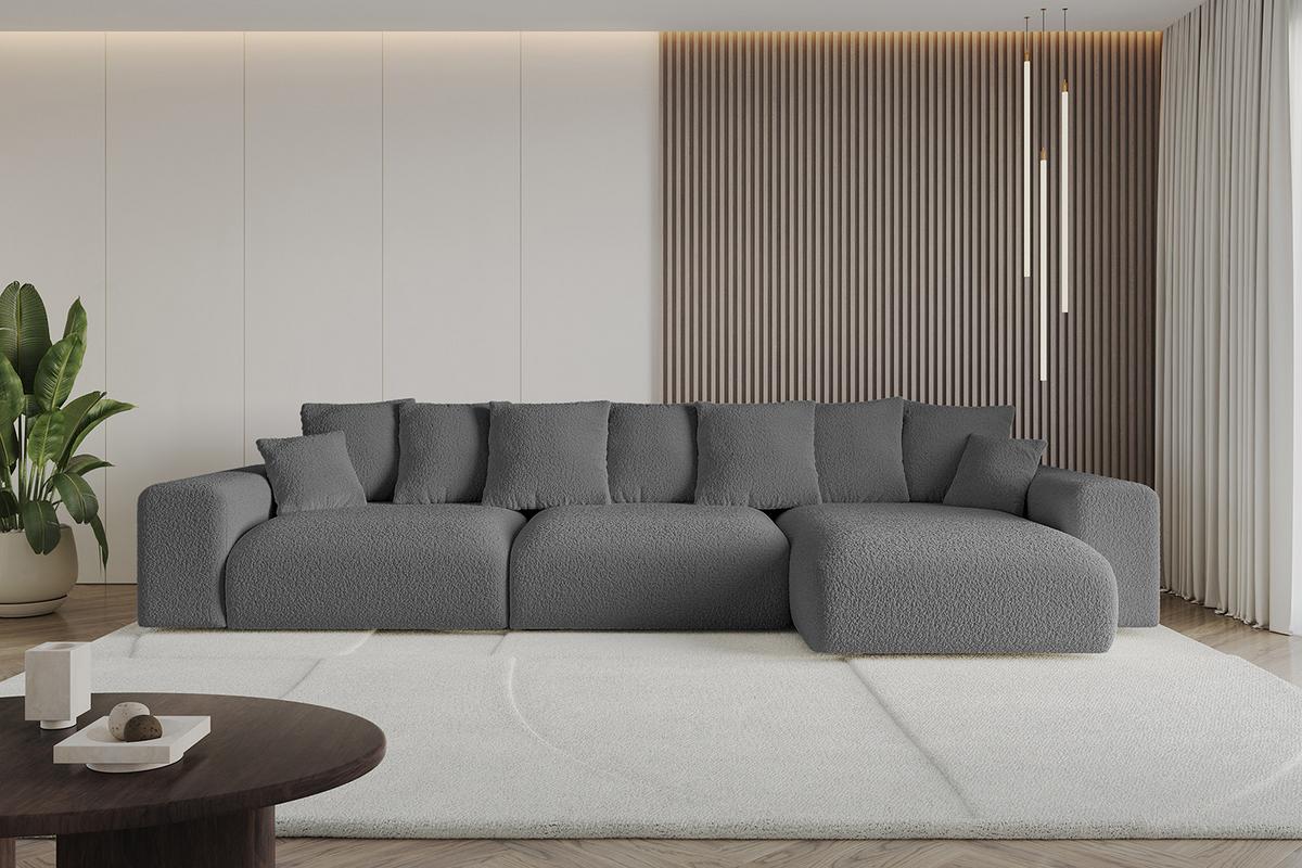 ECKSOFA Ottomane rechts ESKAR-L2 364x176x72 Platinfarben Bouclé - Platinfarben/Schwarz, Holzwerkstoff/Kunststoff (176/364cm) - ALTDECOR
