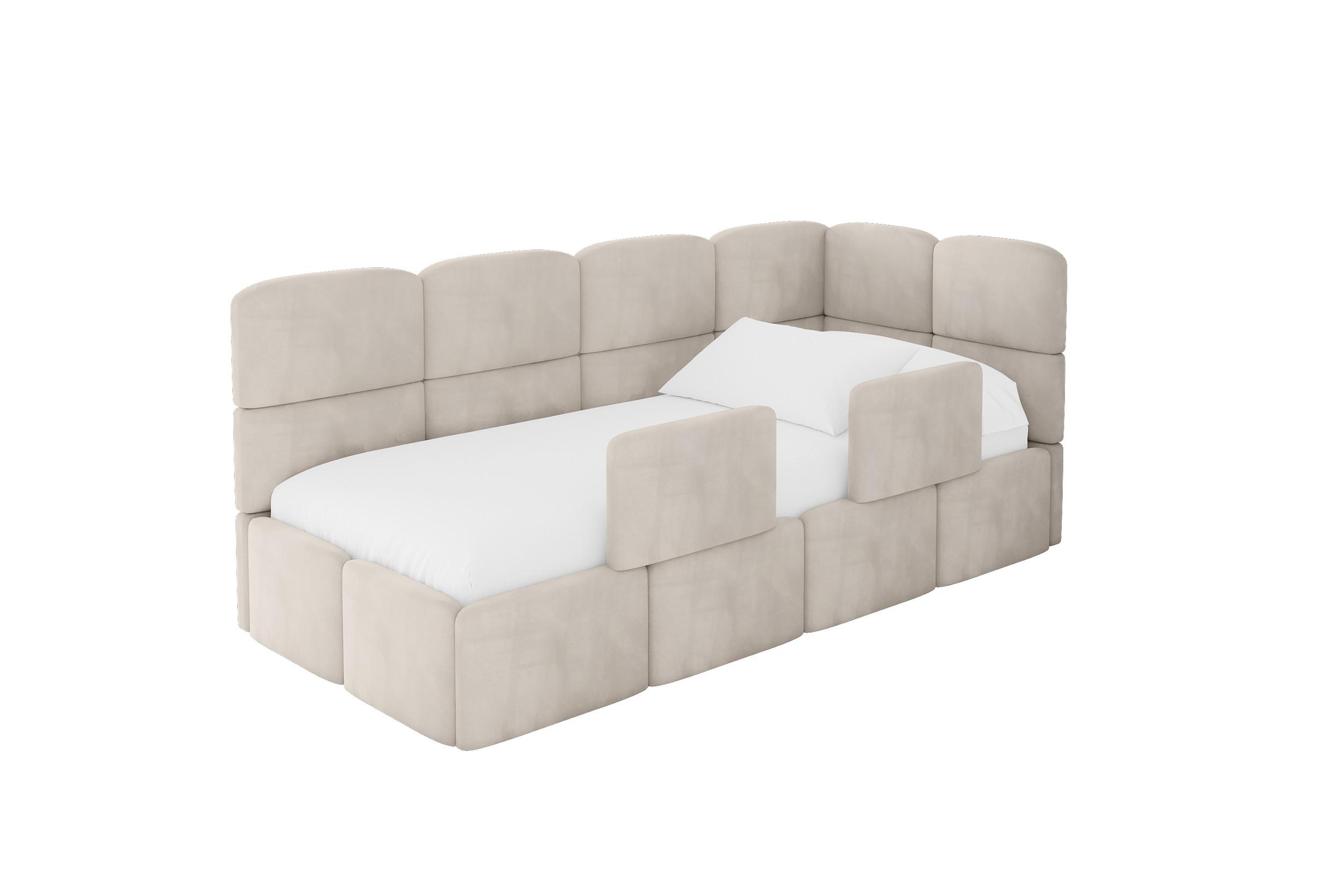 EINZELLBETT Jugendbett mit Bettkasten und Matratze H3/H4, Links - KIVY 100x200 Beige - Ecru, Holzwerkstoff/Textil (100/200cm) - ALTDECOR