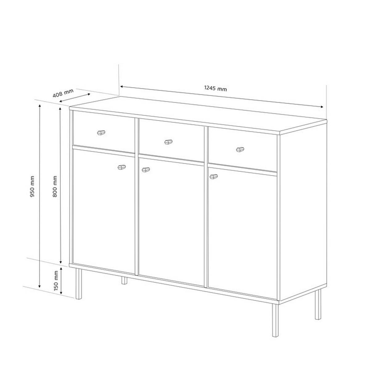 KOMMODE FLOW 124/41/95 cm, 3 Schublade(n), Eukalyptus - Eukalyptusholzfarben, Holzwerkstoff/Metall (124.5/95/40.8cm) - Idohome