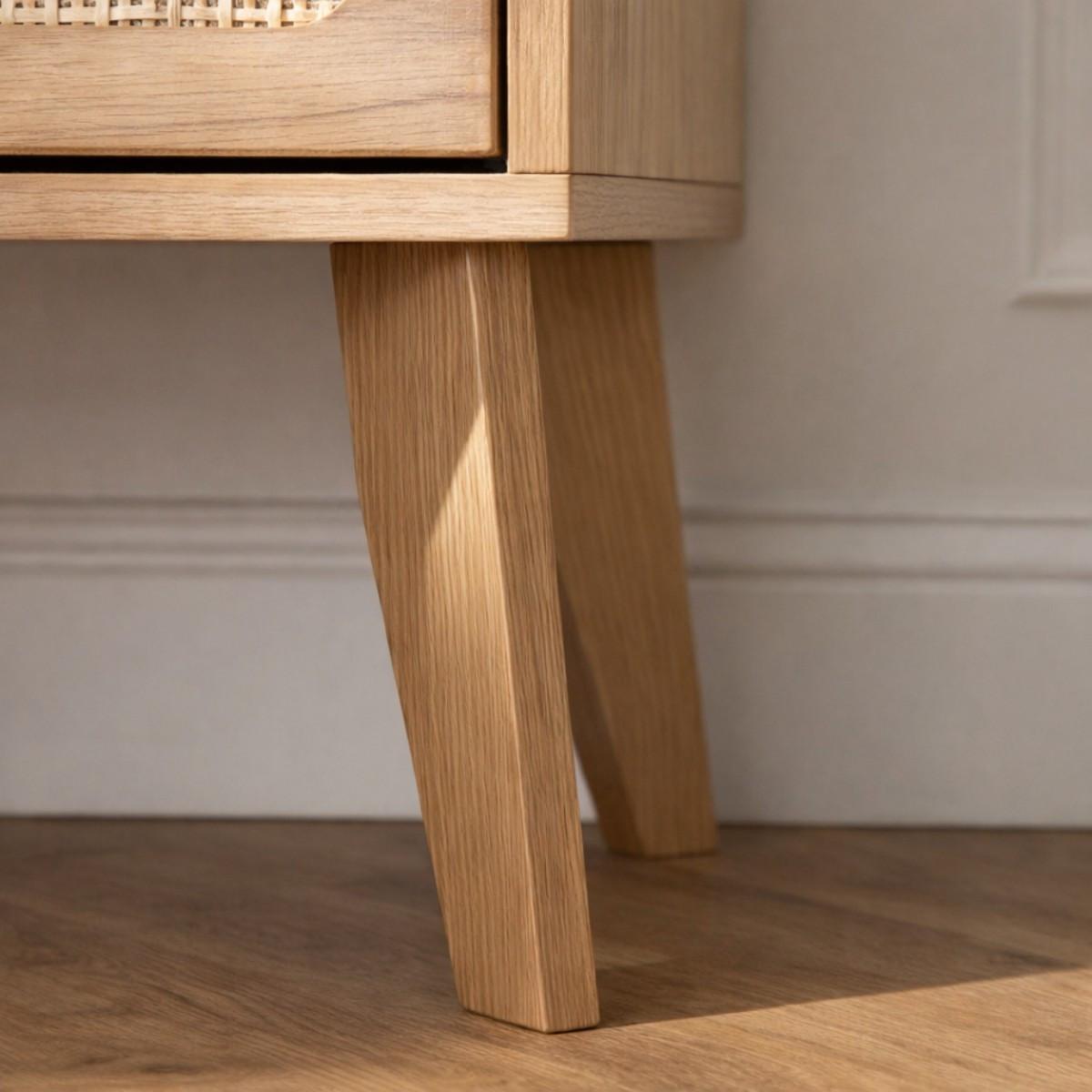 NACHTTISCH mit 2 schubladenrattanfronten und holzdekorbeinen alia 45/29/56 cm - Eschefarben, Holzwerkstoff (45/56/29cm) - Calicosy